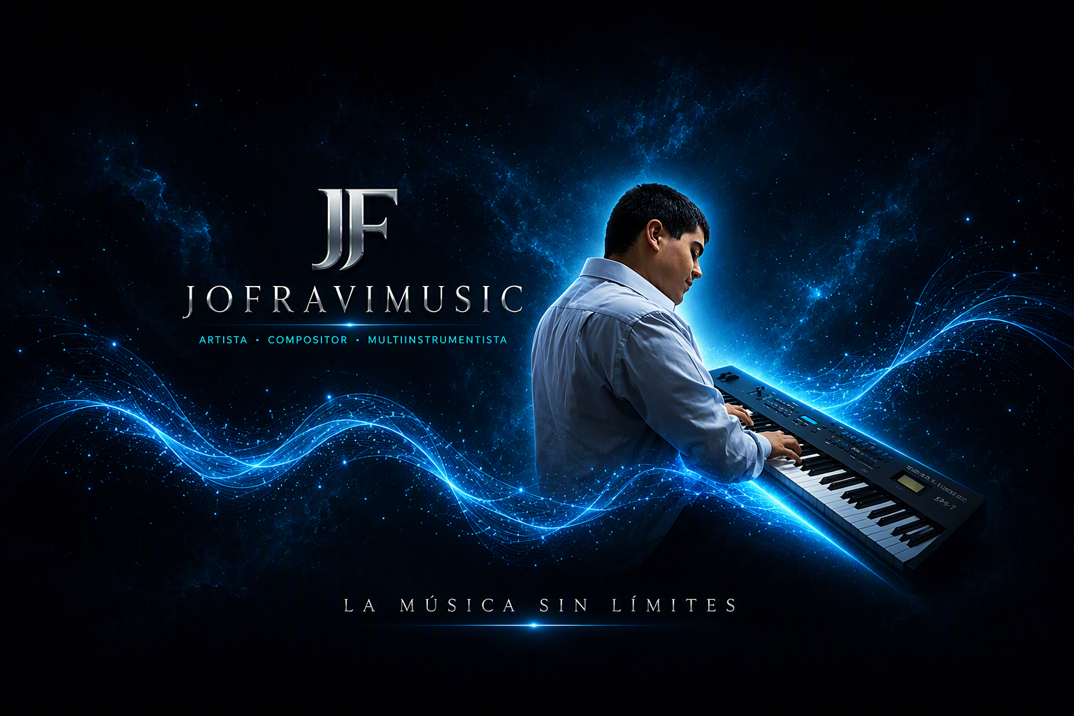 Composición visual oficial de JofraviMusic con monograma, identidad y sujeto principal